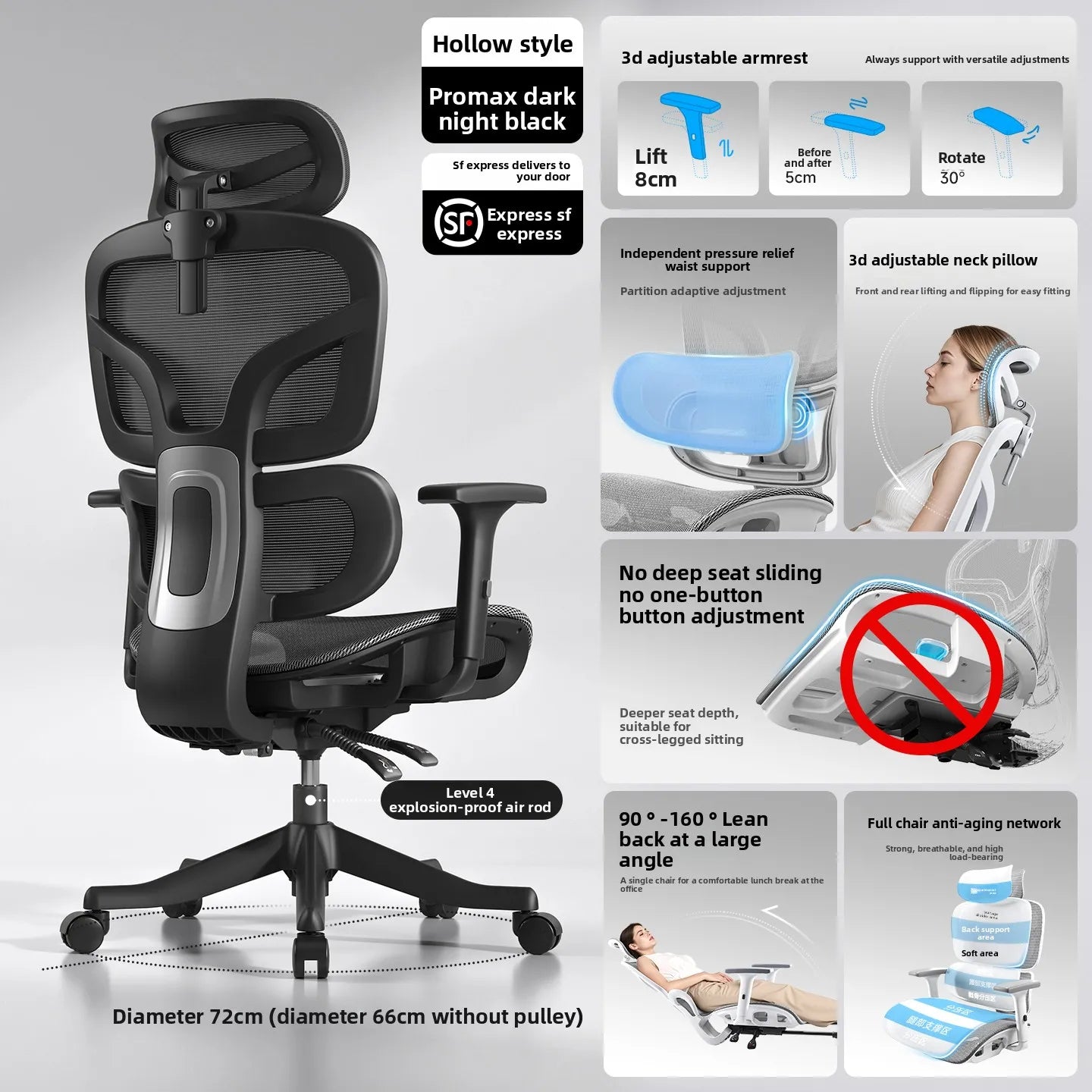 Ergonomic Office Chair Comfortable Long Sitting Home Gaming Computer Recliner Nap Chair Adjustable Height Lumbar Support Swivel