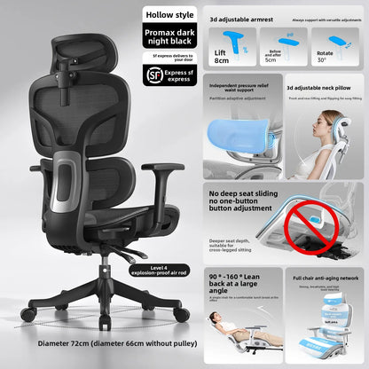Ergonomic Office Chair Comfortable Long Sitting Home Gaming Computer Recliner Nap Chair Adjustable Height Lumbar Support Swivel