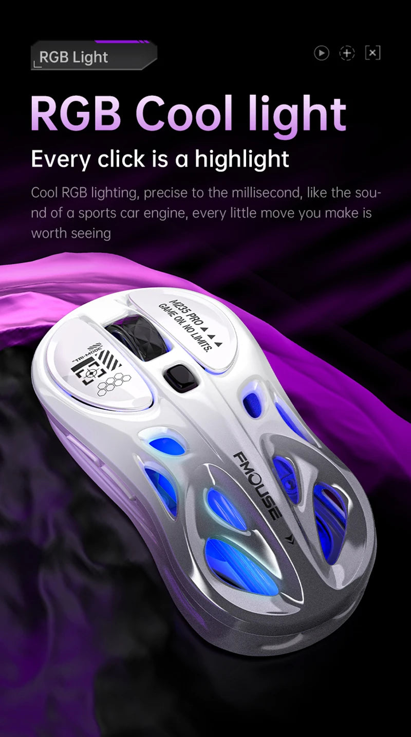 Wireless 2.4G Tri-Mode Rgb Gaming Mouse Hollow Lightweight Design With Chroma Lighting Wired Bluetooth E-Sports Mouse Controller