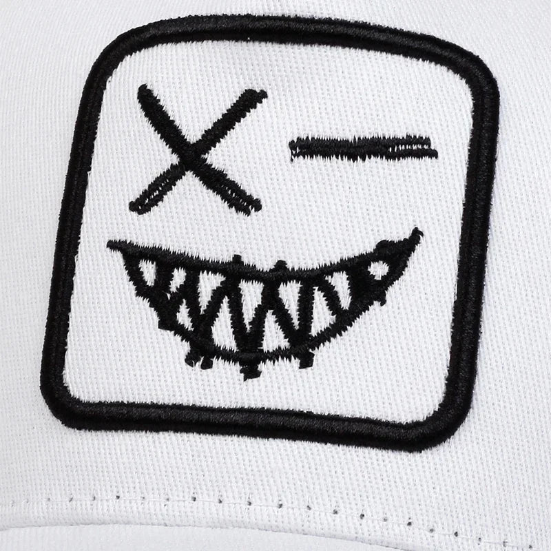 Casquettes de baseball unisexes X à broderie « visage souriant avec dents » – Casquettes de protection solaire pour le printemps et l'été, à porter en extérieur, ajustables, style « trucker » décontracté