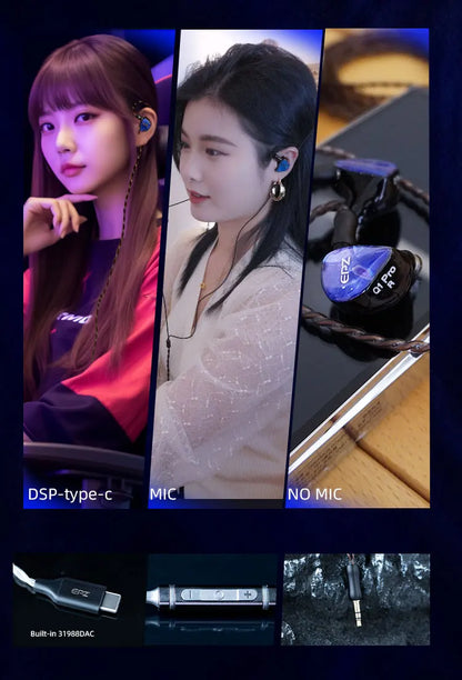 EPZ Q1 Pro Yunshuilan Earphones Wired HIFI Bass Earbuds IEM In Ear Gaming Headphones MIC Type C 0.78 2 Pin Detachable Cable