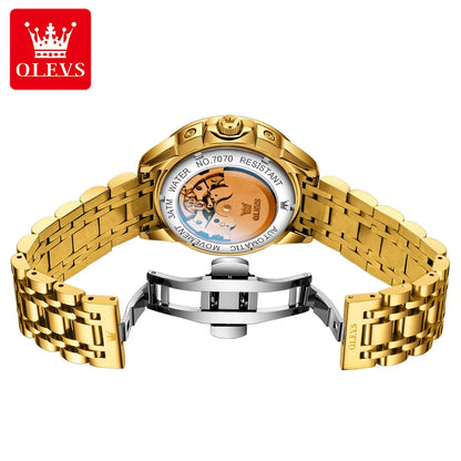 OLEVS 7070 Automatic Men's Watches Luxury Multi functional  Perpetual Calendar Moon Phase Luminous Mechanical Wristwatch For Man