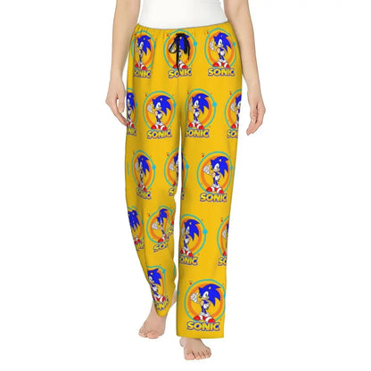 Custom Women Soniced Pajama Pants Printed Hedgehog Game Sleep Sleepwear Bottoms with Pockets