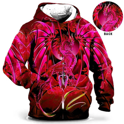 Felpa con cappuccio da uomo, abbigliamento maschile, stampa 3D, felpa outdoor con drago, moda quotidiana autunnale, maniche lunghe