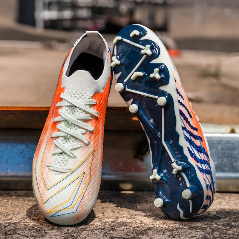 Chaussures de football AG FG pour hommes, tige en PU souple, structure de crampons renforcée, pour adultes, pour les matchs et entraînements de football en plein air sur pelouse.