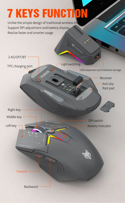 XUNSVFOX H2 wireless Bluetooth dual-mode mouse RGB lighting effect laptop gaming office magnetic charging