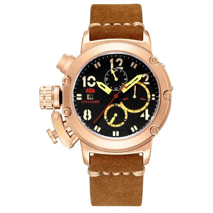 Automatic Watches for Men Mechanical Self Wind Genuine Leather Multifunction Date Boat Month Gold Bronze U Reloj Hombre Baratos