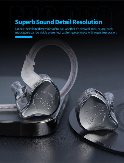 KZ EDC Pro Wire Earphone Large Dynamic Drivers Monitor Bass In-ear Headphone Cancelling Headset with Detachable Audio Cable