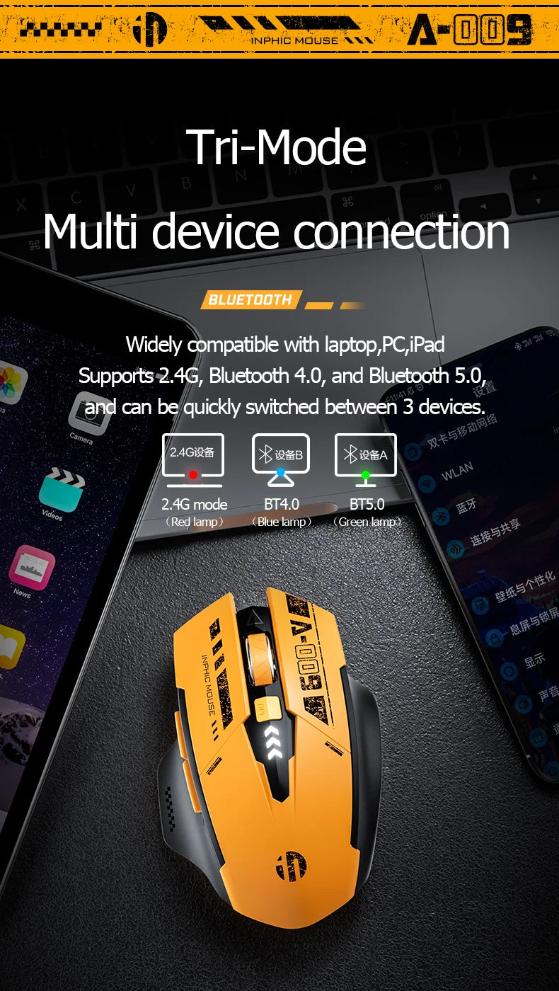 High Quality Inphic A9 200-2400dpi Blueto0th 5.0 Mouse Silent Charging Mechanical Feel Wireless Mouse for Tablet gaming mouse