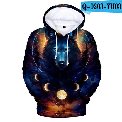 Cool Space Galaxy Wolf Hoodie Hoodies Men Bright Wolf Fashion Handsome Wolf Hoodies Spring Autumn Pullovers Sweatshirts Sweat