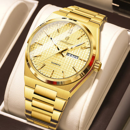 Orologio da polso di lusso da uomo POEDAGAR, impermeabile, luminescente, in acciaio inossidabile, con data e giorno della settimana, al quarzo, stile business.