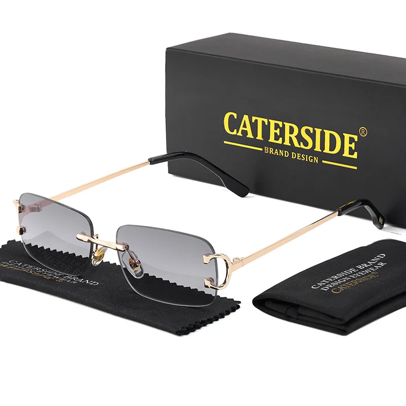 CATERSIDE Blå rektangulära solglasögon för män Ramlösa metallglasögon i fyrkantig design för kvinnor Gradientlinser Utomhusglasögon UV400