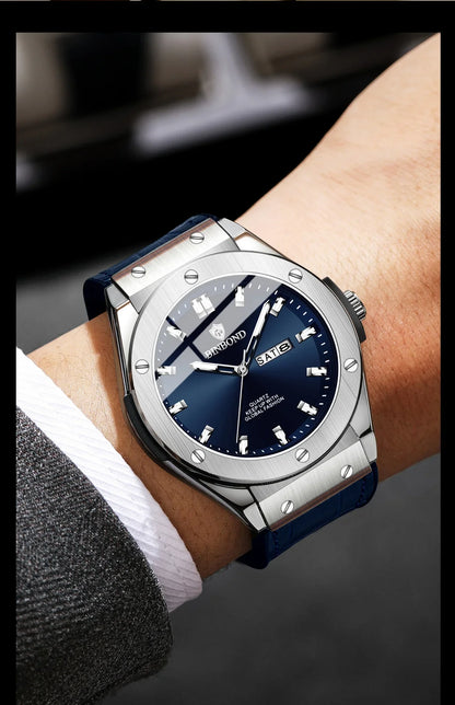 Herreur, afslappet stil, læderrem, automatisk eller kvartsur, luksusaccessoire, ideel gaveidé, trendy armbåndsur.