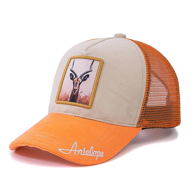 Hot Sale Unisex Mesh Cap Lion Pattern Patch Design Suede Hat Women And Men Summer Animal Baseball Cap Fashion Trucker Hat