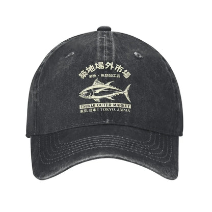 Japanse Tsukiji-vismarkt, gewassen, Tokio, Japan, baseballpet, zongewassen truckerpet, dames- en heren-snapbackpet