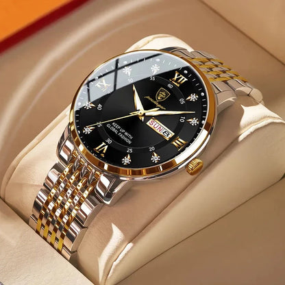 Relógio de pulso masculino POEDAGAR Business Quartz, aço inoxidável, resistente à água, data iluminada, relógio de pulso de luxo casual para homem