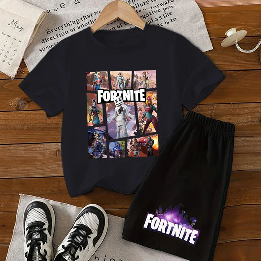 FortnitesT-shirt Shorts for Boys Girl Tee Pants Set Summer 2pcs Children Clothing Tops T-shirts Fortress Night Print Tees Gift