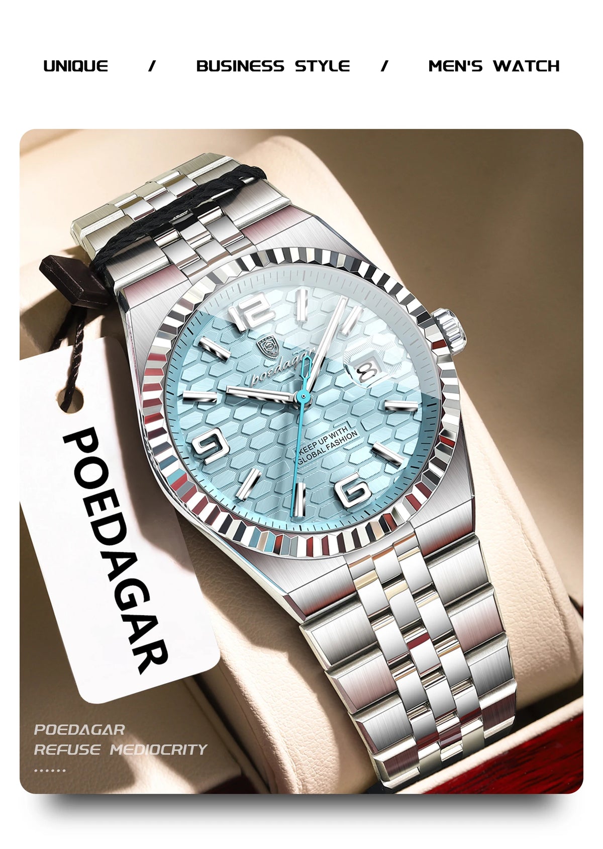POEDAGAR High Quality Original Men Clock Waterproof Luminous Date Luxury Man Watch Stainless Steel Quartz Men's Watches Male+Box
