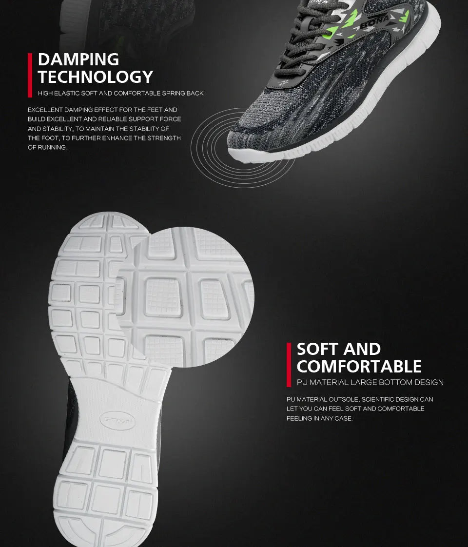 BONA 2023 New Designers Soft Running Shoes Lightweight Breathable Sneakers Man Jogging Walking Athletic Training Shoe Mansculino