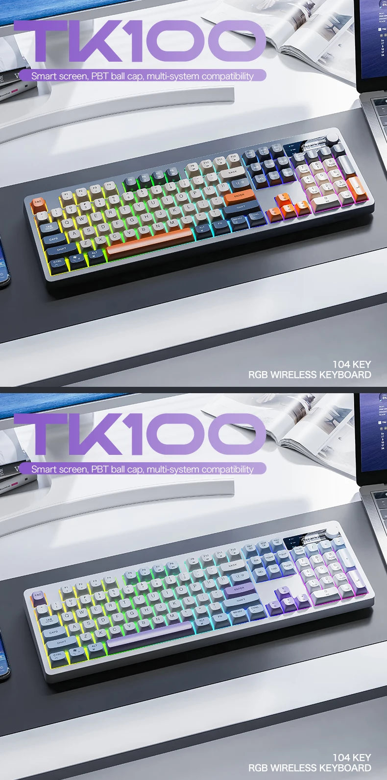 XUNFOX  TK100 wireless 2.4 keyboard Bluetooth dual-mode game silent office notebook universal keyboard