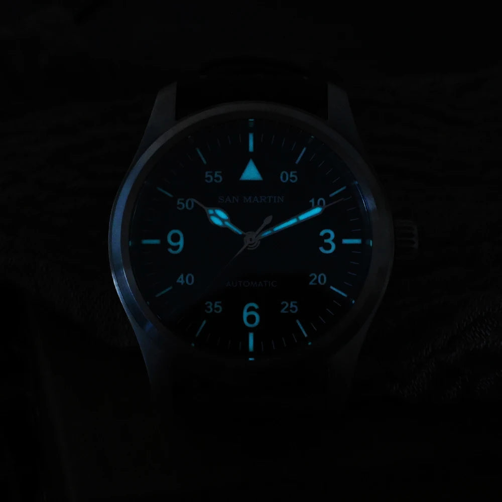 San Martin Men Pilot Watch 37mm Miyota 8215 Fashion Simple Style Military Automatic Mechanical Watches 100m Waterproof BGW-9