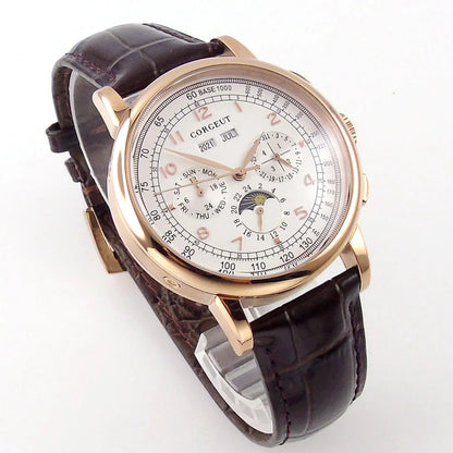 Corgeut Multi Functional Watch Automatic Mechanical Watch for Men 42mm Day Date Month Year Day/Night ST1655 Movt Polished Case