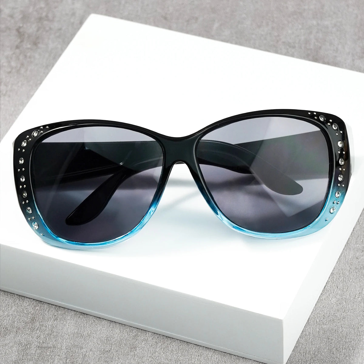 Sunglasögon med strass som passar över vanliga glasögon – Modesolglasögon som passar över – Glittrande, överdimensionerade, leopardmönstrade, fyrkantiga glasögon