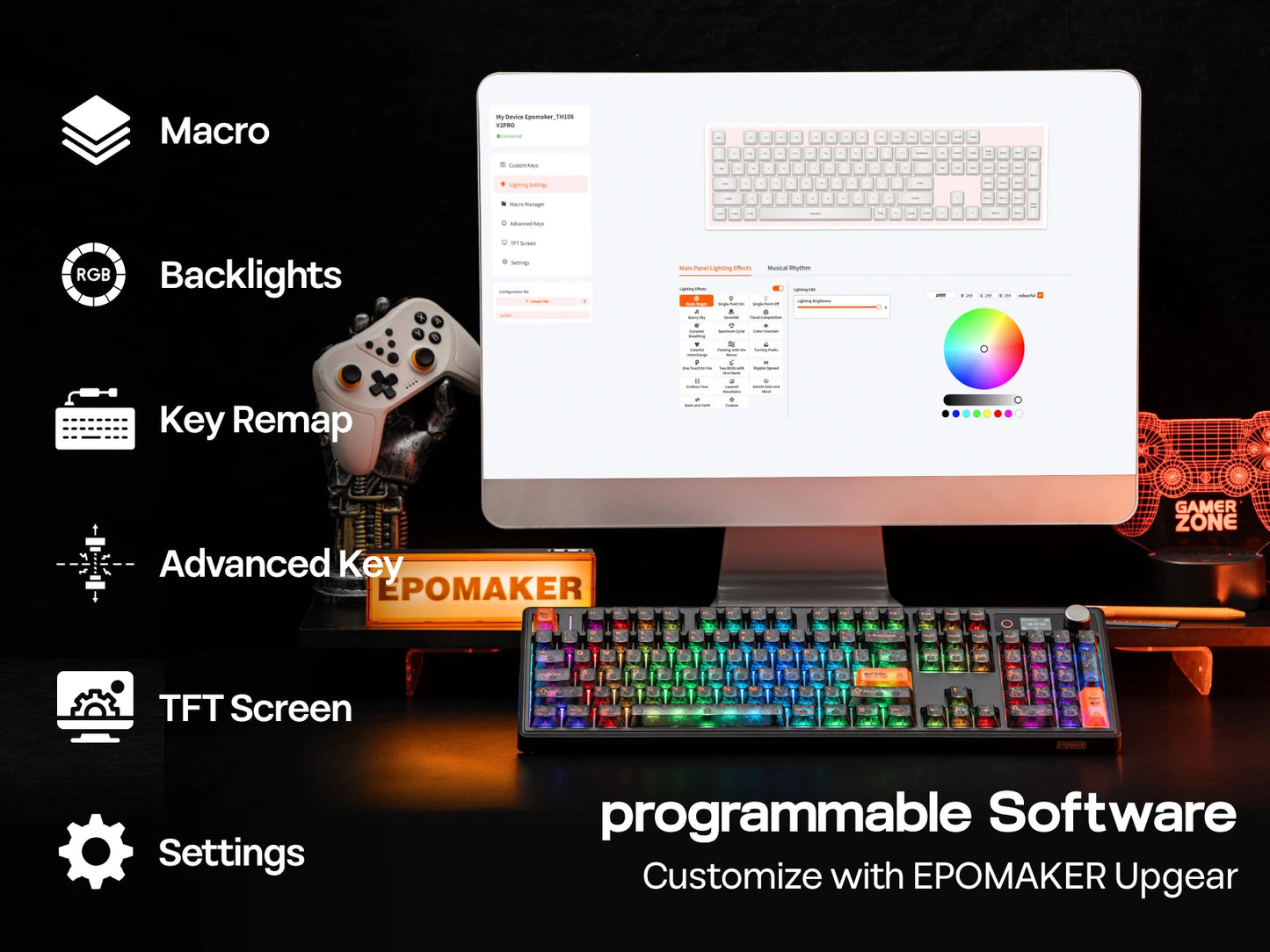 EPOMAKER TH108 V2 PRO 100% ANSI US Layout Wired/Bluetooth/2.4Ghz Wireless Mac Modifier Mechanical Keyboard with Screen & Knob