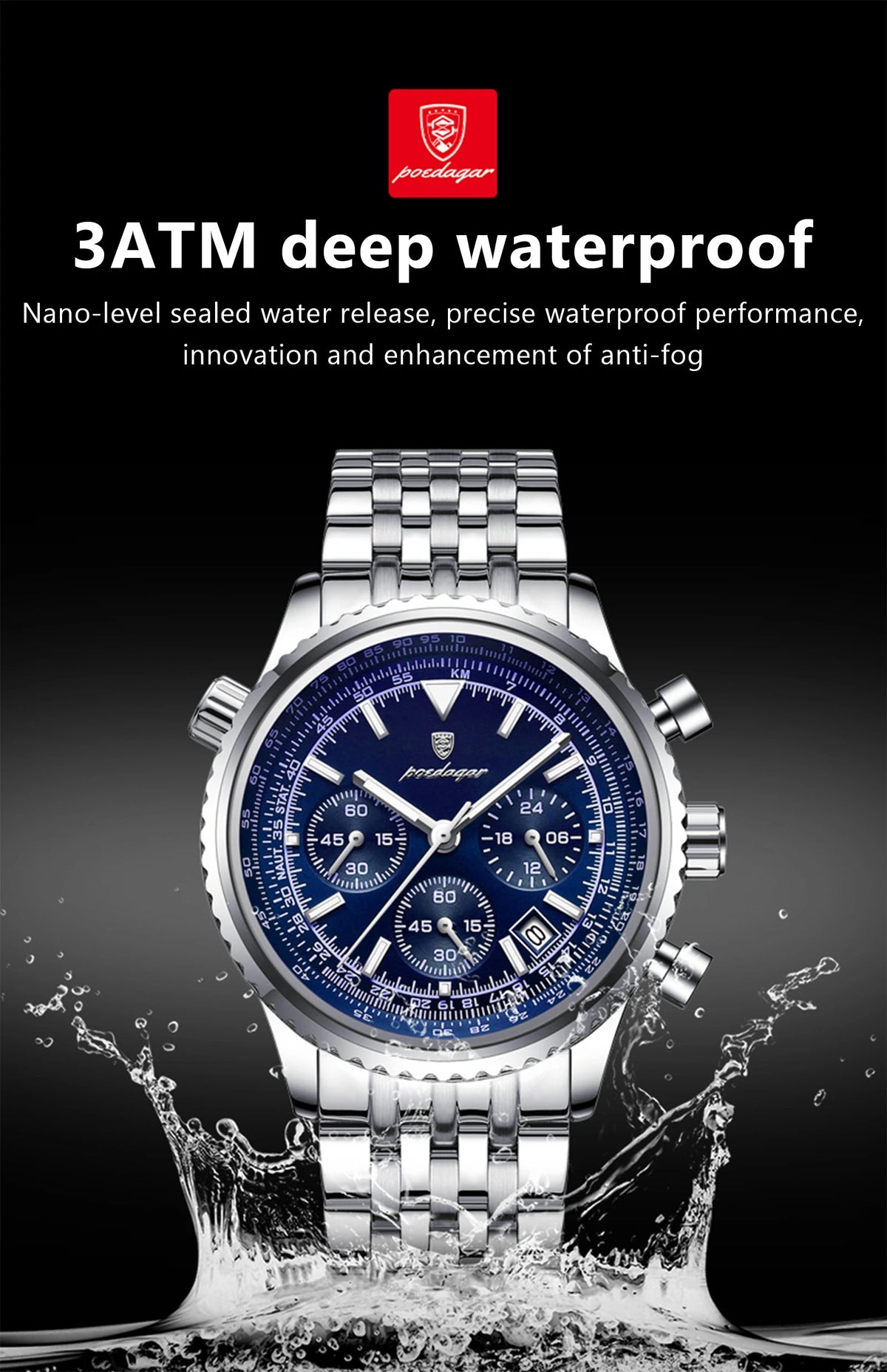 POEDAGAR Fashion Military Men's Watches Waterproof Luminous Date Chronograph Man Watch Stainless Steel Luxury Quartz Male Clock