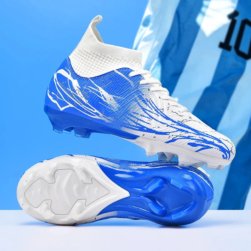 Nouvelles chaussures de football pour hommes, très vendues, chaussures de football à tige haute, crampons de futsal pour terrain en herbe, baskets d'intérieur de haute qualité, antidérapantes pour l'extérieur.