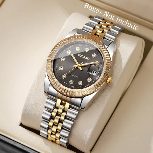 Luxury Men Business Watches Fashion Rhinestone Steel Calendar Quartz Watch Reloj Hombre Clock Gift（Without Box）