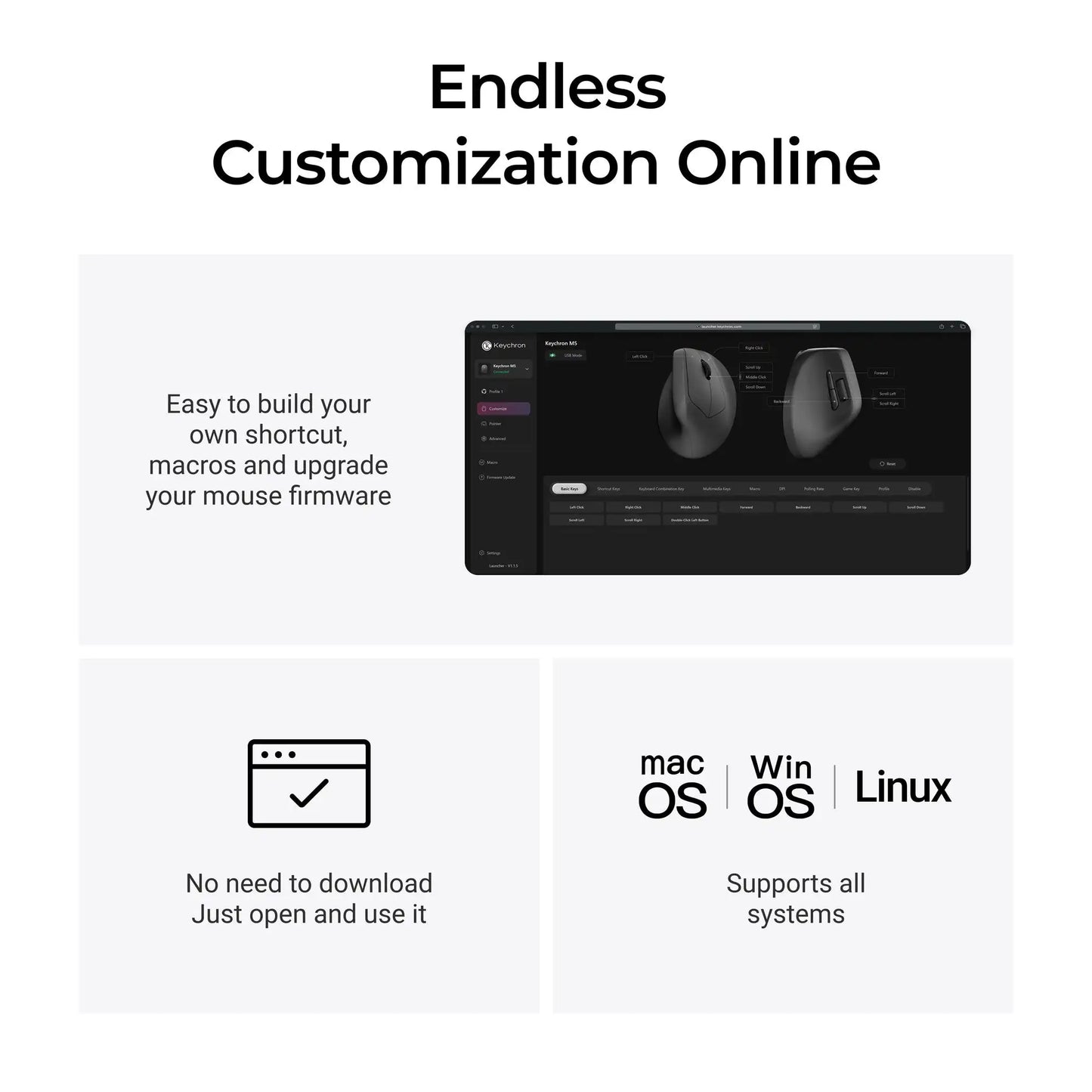 Keychron M5 Wireless Ergonomic Mouse Optical 8K Polling Rate 2.4GHz & Bluetooth Type-C Mice 3950 Sensor