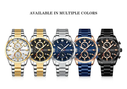 CURREN Quartz Chrono Sport Watch Brands for Men - Stainless Steel Bracelet and Multifunctional Dial