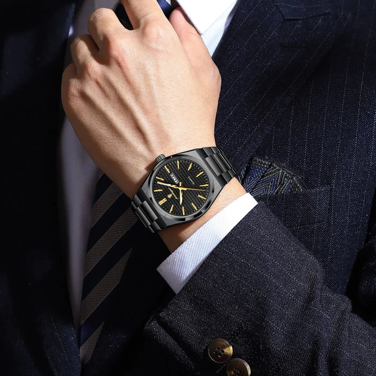 Orologio da polso di lusso da uomo POEDAGAR, impermeabile, luminescente, in acciaio inossidabile, con data e giorno della settimana, al quarzo, stile business.