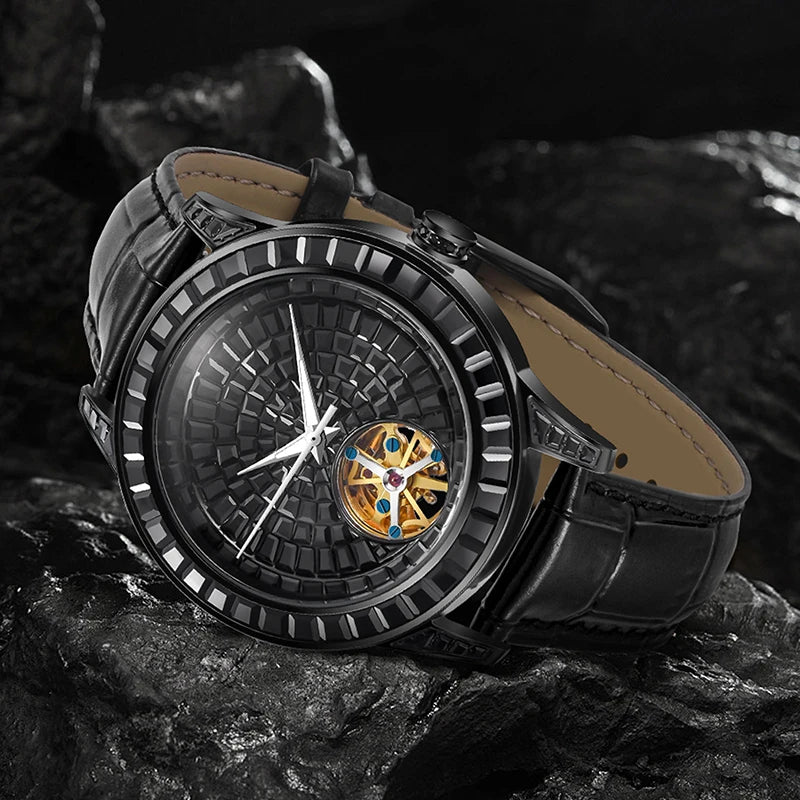 2025 New Haemmer Jacob Diamond Face Tourbillon Mechanical Men's Watch Men's Genuine Leather Glowing Mechanical Watch