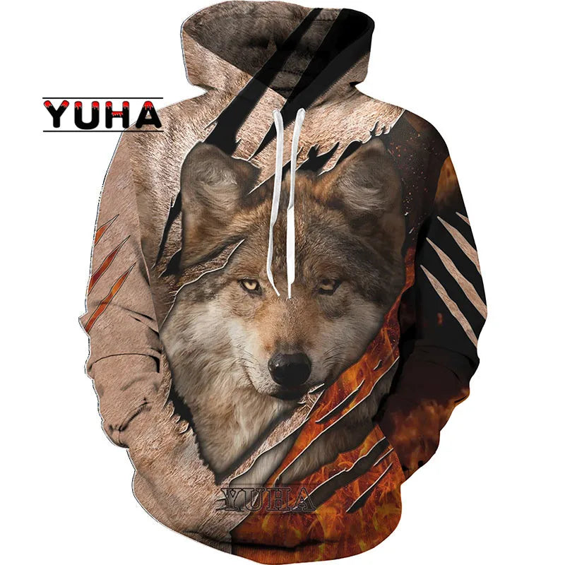 Wolf 3d Printed Hoodies Unisex Cool  Pullover Animal Graphic Sweatshirt Men’s Street Wear