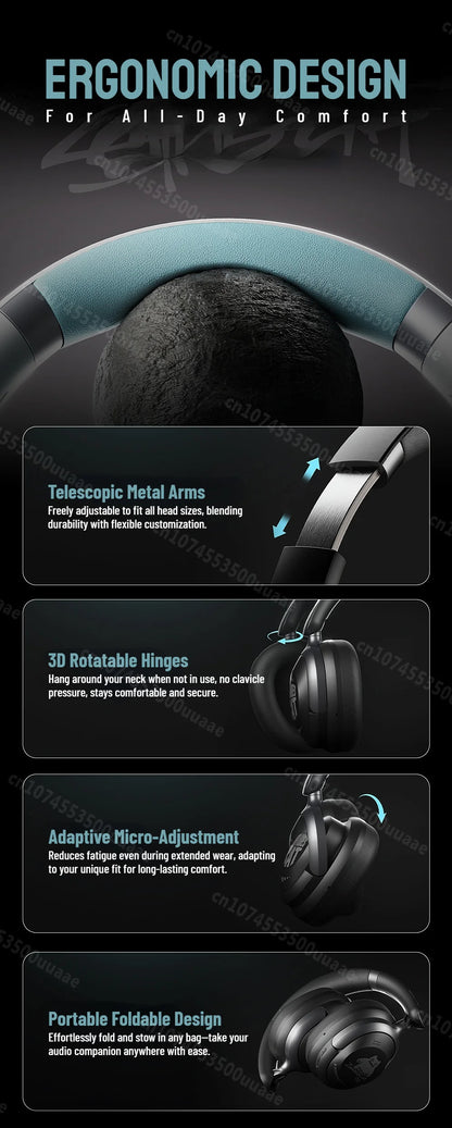 Zombies Cat S10 ANC Bluetooth 6.0 Headphones -45dB Active Noise Canceling Earphone HiFi Stereo Over-Ear Wire/Wireless Headset