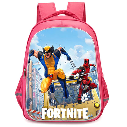 16" Fortnite Cartoon Red Backpack Unisex Dual Zipper Large Capacity School Bag Kids Bookbag Boys Girls Ages 5-8