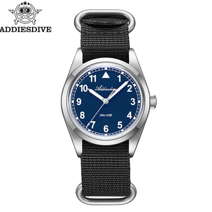 Reloj analógico para hombre ADDIESDIVE de 36mm con cristal de espejo abombado, resistente al agua 100m, luminoso, reloj de cuarzo sencillo para hombre con correa de nailon