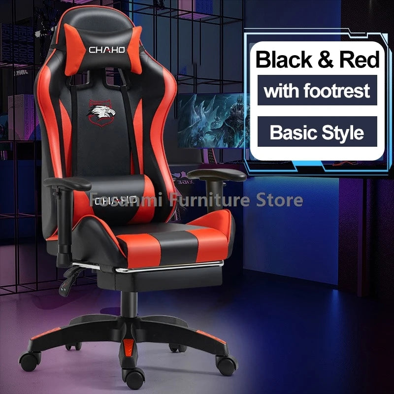 Fosanmi Gaming Chair with Footrest & Headrest, Ergonomic Leather Racing Chair, Swivel Computer Gaming Chair with Adjustable Armrests for Office