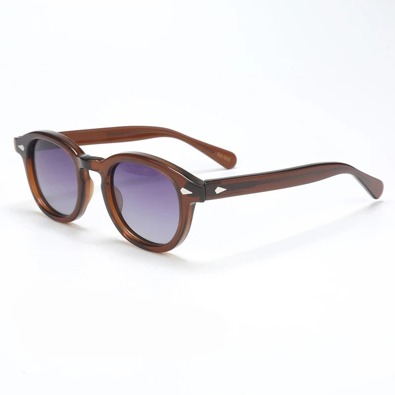 Polariserade solglasögon för män och kvinnor, Johnny Depp-inspirerade solglasögon i Lemtosh-stil, retro, runda, acetatbåge, UV400-glas, Oculos