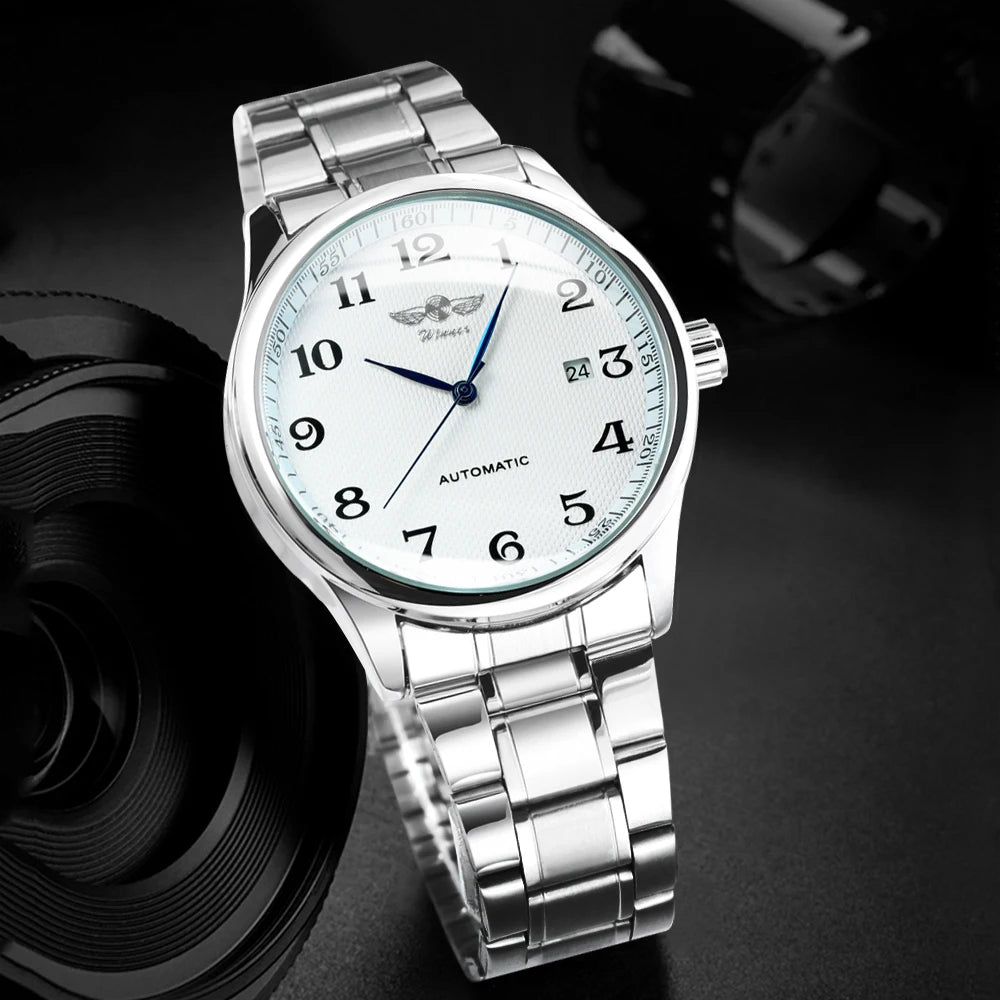 WINNER herreur – Klassisk, retro og elegant stil – Mekanisk automatisk ur med kalender – Luksusmærke, stålurkasse og læderrem