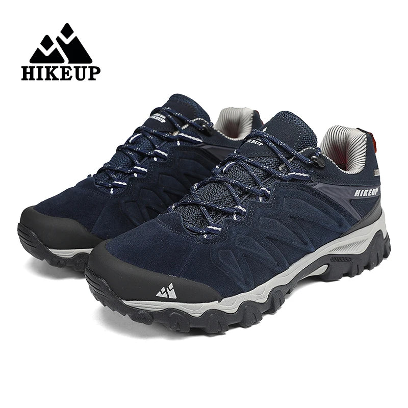 HIKEUP High Quality Leather Hiking Shoes Durable Outdoor Sport Men Trekking Leather Shoes Lace-Up Climbing Hunting Sneakers