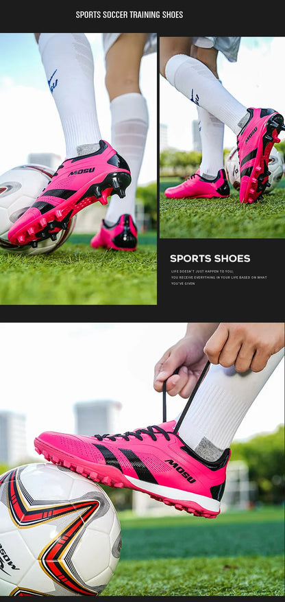Nuove scarpe da calcio da uomo e donna, scarpe sportive per interni ed esterni con tacchetti lunghi e spezzati per allenamento su tappeto da calcio