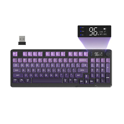 FREEWOLF M96 Wireless Keyboard Knob Control BT/2.4g/Wired,RGB LED Backlight Display,Pbt Keycap,3000mA Battery for PC/Laptop