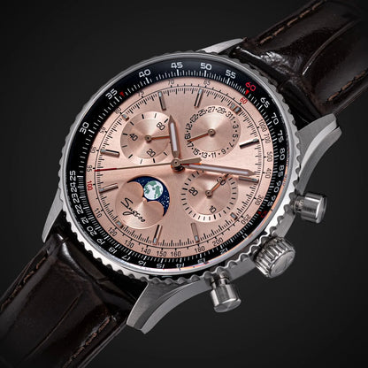 Sugess Chronograph Watch of Man ST1908 Swanneck Movement Mechanical Moonphase Wristwatches Waterproof Calendar Vintage New S468