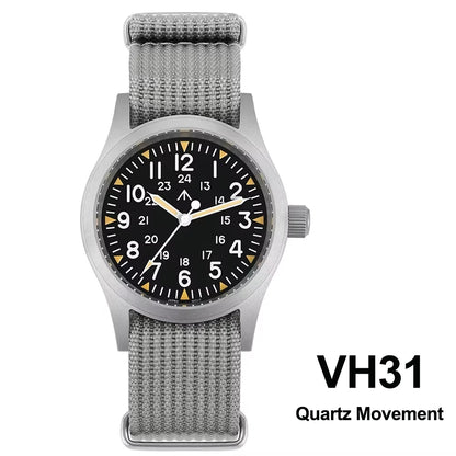 Militado ML05 38mm Military Field Watch VH31 Sweep Quartz Movement Domed Sapphire Crystal Waterproof 100M Super Luminous Watches