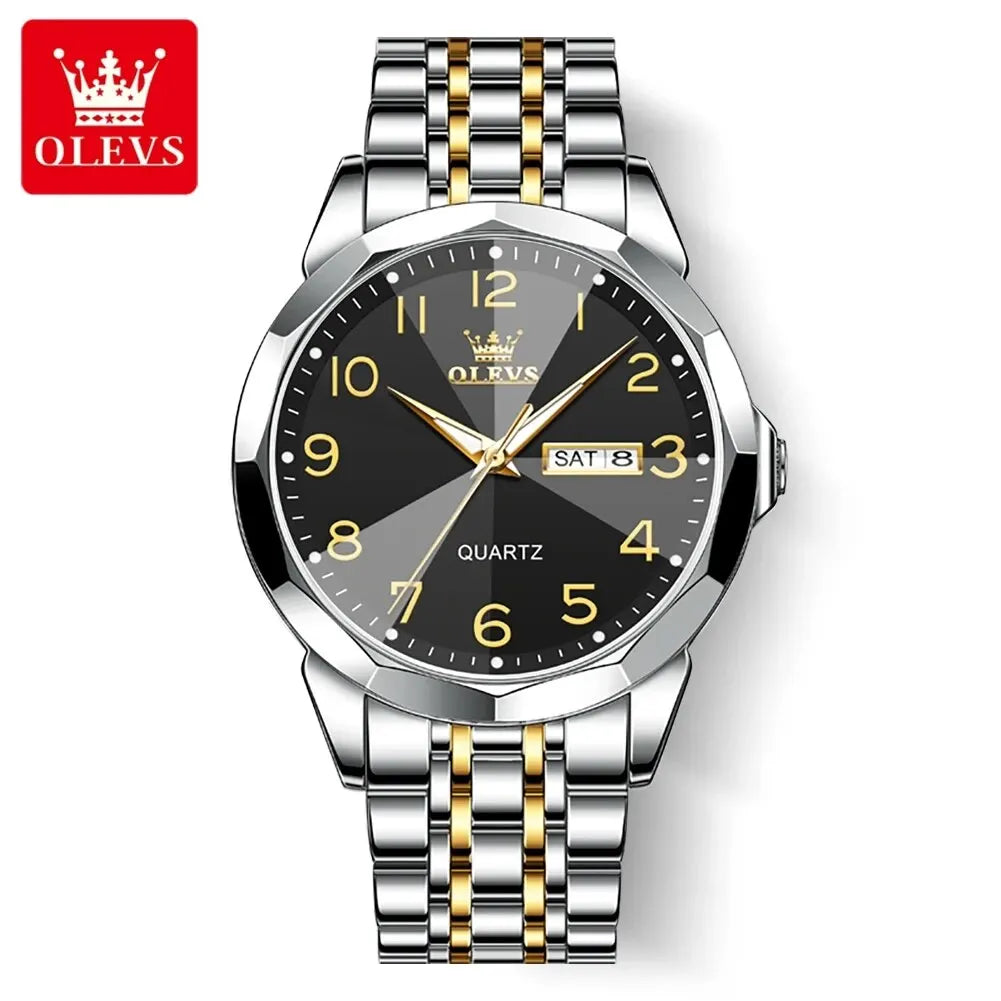OLEVS 9970 herreur – Elegant model med digital urskive, dato- og ugedagsvisning, vandtæt, selvlysende, kvarts – Originalt luksusur