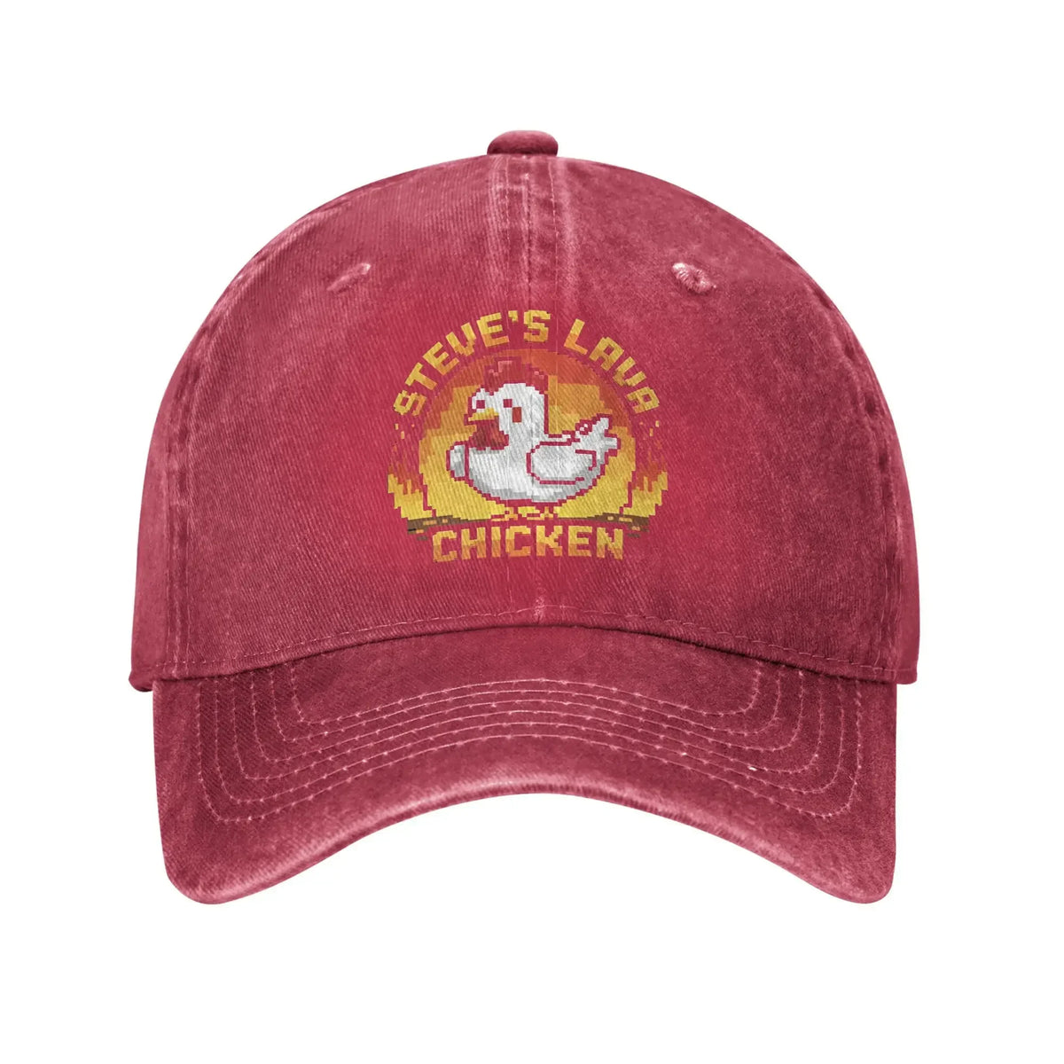 Casquette de baseball unisexe « Chicken Jockey Lava Chicken Print Steves Hat » – Style délavé et vieilli – Taille réglable
