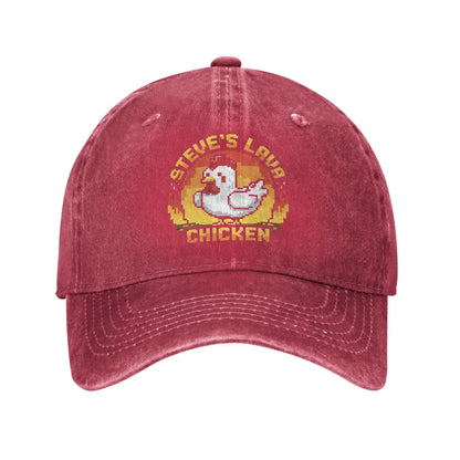 Casquette de baseball unisexe « Chicken Jockey Lava Chicken Print Steves Hat » – Style délavé et vieilli – Taille réglable